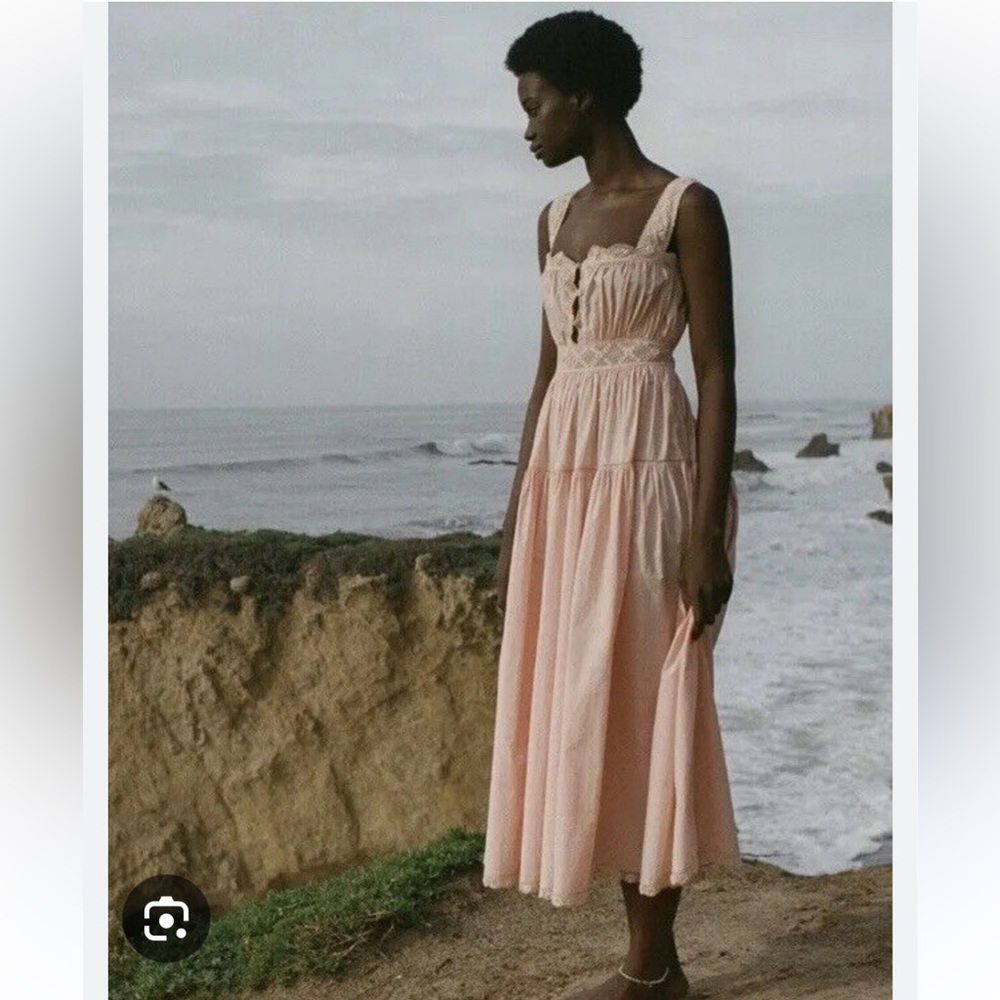 DOEN AUGUSTINE PEACH LACE MAXI DRESS XXS NWT